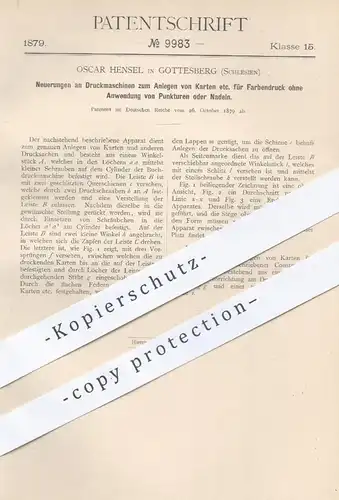 original Patent - Oscar Hensel , Gottesberg Schlesien , 1879 , Druckmaschinen für farbigen Druck | Buchdruck , Druckerei