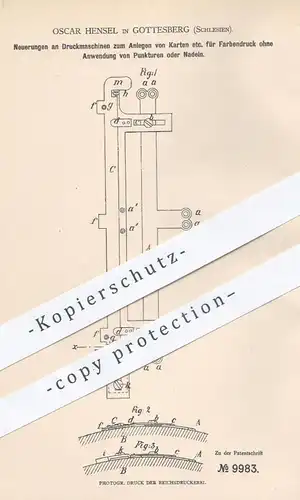 original Patent - Oscar Hensel , Gottesberg Schlesien , 1879 , Druckmaschinen für farbigen Druck | Buchdruck , Druckerei