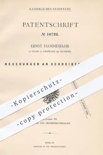 original Patent - Ernst Hammesfahr , Foche Gräfrath / Solingen 1879 , Schreibfeder , Schreibfedern | Feder , Federhalter