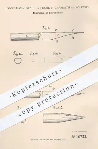 original Patent - Ernst Hammesfahr , Foche Gräfrath / Solingen 1879 , Schreibfeder , Schreibfedern | Feder , Federhalter