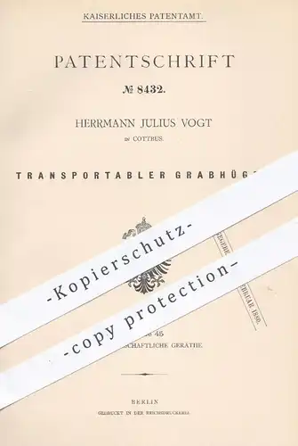 original Patent - Herrmann Julius Vogt , Cottbus , 1879 , Transportabler Grabhügel | Grab , Gräber , Grotte , Tropfstein