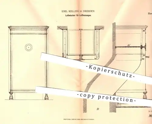 original Patent - Emil Kelling in Dresden , 1880 , Luftmischer für Luftheizungen | Heizung , Heizungen , Luftheizung !!