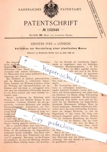 original Patent - Chester Ives in London , 1898 , Verfahren zur Herstellung einer plastischen Masse !!!