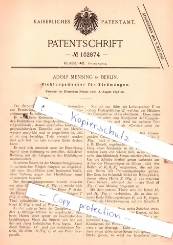 original Patent - Adolf Mensing in Berlin , 1898 , Richtungsmesser für Strömungen !!!