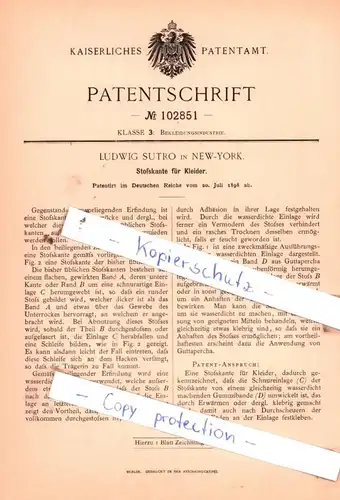 original Patent -  Ludwig Sutro in New-York , 1898 ,  Stoßkante für Kleider !!!