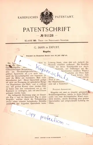 original Patent -  G. Jahn in Erfurt , 1896 , Ringofen !!!