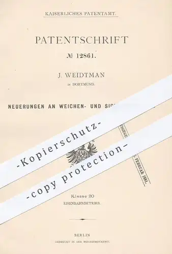 original Patent - J. Weidtman , Dortmund , 1880 , Weichenstellung , Signalstellung | Eisenbahn Weichen | Eisenbahnen !!!