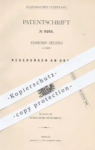 original Patent - Edmond Sèches in Paris , 1879 , Orgel , Orgeln | Organist , Musikinstrumente , Musik , Kirchenorgel !