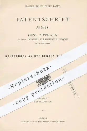 original Patent - Zippmann , Furthmann & Funcke , Düsseldorf , 1878 , steigende Türbänder | Türband , Tür , Türen !!!