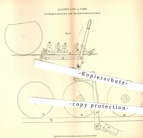 original Patent - Alauzet & Co. , Paris , 1878 , Buchdruckerpresse | Lithographie , Presse , Pressen , Buchdruck , Druck