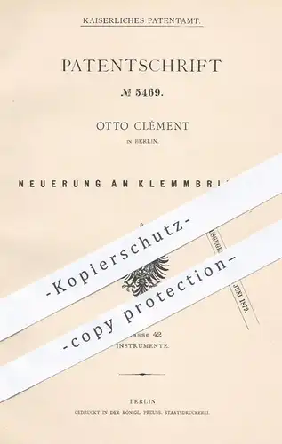 original Patent - Otto Clément in Berlin , 1878 , Klemmbrillen | Brille , Brillen , Optiker , Augenoptiker , Sehhilfe !!