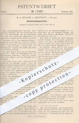 original Patent - K. F. Müller in Neustadt / Haardt , 1880 , Getreidereinigungsmaschine | Getreide , Landwirtschaft !!!