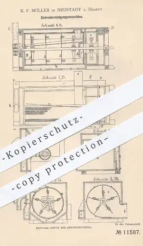 original Patent - K. F. Müller in Neustadt / Haardt , 1880 , Getreidereinigungsmaschine | Getreide , Landwirtschaft !!!