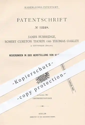 original Patent - James Burbridge , R. Cureton Thorpe , Th. Oakley , Tottenham England 1880 , Klistierspritzen | Spritze