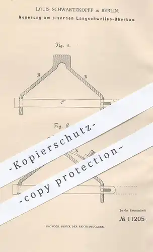 original Patent - Louis Schwartzkopff in Berlin , 1880 , eiserner Langschwellen - Oberbau | Eisenbahnen , Straßenbahn