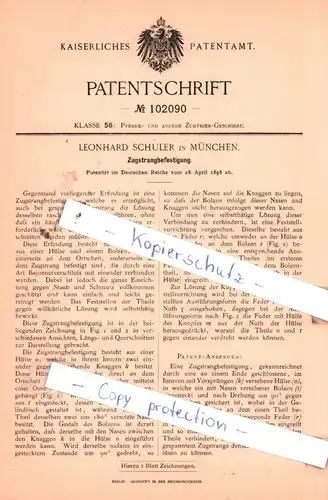original Patent - Leonhard Schuler in München , 1898 , Zugstrangbefestigung !!!