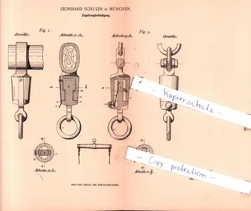 original Patent - Leonhard Schuler in München , 1898 , Zugstrangbefestigung !!!