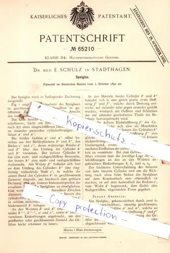 original Patent - Dr. med. E. Schulz in Stadthagen , 1891 , Speiglas !!!