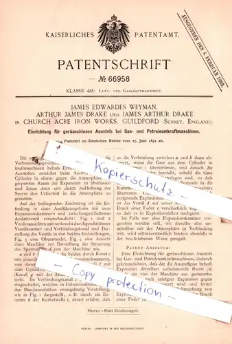 original Patent - James Weyman, Arthur und James Drake in Church Acre Iron Works , England , 1892 , !!!