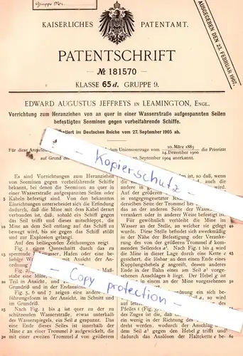 original Patent -  Edward Augustus Jeffreys in Leamington , Engl. , 1905 , Heranziehen von Seeminen !!!