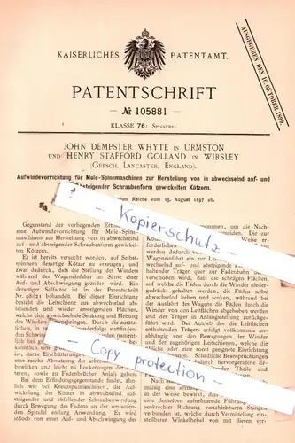 original Patent - J. D. Whyte in Urmston und H. Golland in Wirsley , England , 1897 , Spinnerei !!!