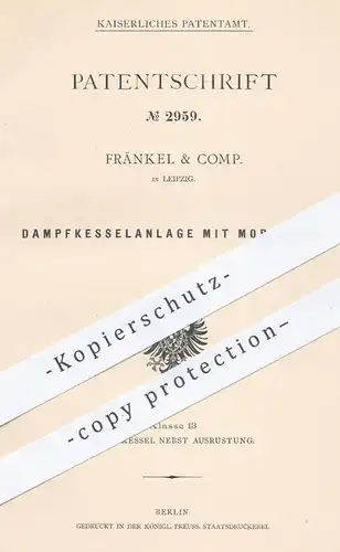 original Patent - Fränkel & Comp. , Leipzig , 1878 , Dampfkesselanlage mit Mobilrost | Dampfkessel , Kessel , Rost !!!