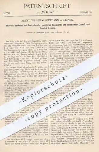 original Patent - Ernst W. Dittmann , Leipzig , 1879 , Eiserner Backofen mit Backplatte aus Emaille | Heizung , Bäcker !