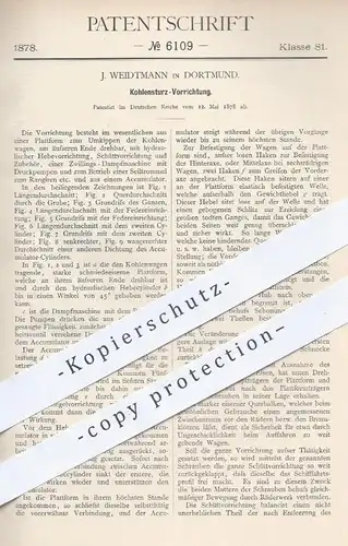 original Patent - J. Weidtmann , Dortmund , 1878 , Kohlensturz - Vorrichtung | Kohle , Kohlen , Dampfmaschine !!!