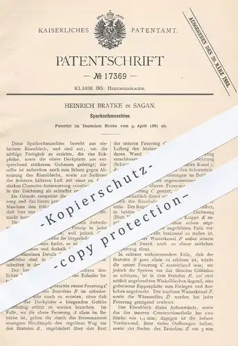 original Patent - Heinrich Bratke , Sagan , 1881 , Sparkochmaschine | Kochherd , Herd , Ofen , Öfen , Kochen , Kocher !!