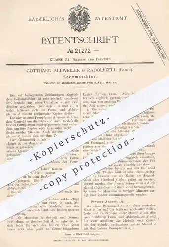 original Patent - Gotthard Allweiler , Radolfzell , 1882 , Formmaschine | Gießerei und Formerei , Formen , Form , Guss !
