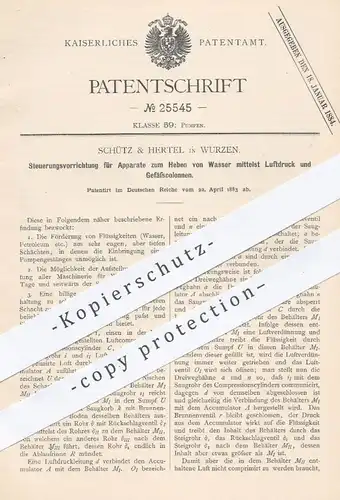 original Patent - Schütz & Hertel , Wurzen , 1883 , Steuerung für Apparat zum Heben von Wasser mittels Luftdruck | Pumpe