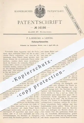 original Patent - F. Laesecke , Leipzig , 1881 , Farbenspritzmaschine | Spritzmaschine für Farbe , Pinsel , Maler !!!