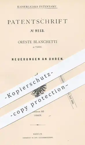 original Patent - Oreste Blanchetti in Paris , 1879 , Uhr , Uhren | Uhrwerk , Uhrmacher , Uhrgetriebe , Unruh , Hemmung