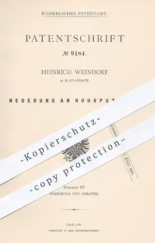 original Patent - Heinrich Weindorf , Mönchengladbach , 1879 , Rohrputzer | Rohr , Rohre putzen , Werkzeug , Gewinde !
