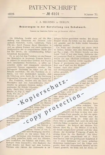 original Patent - C. A. Mechnig , Berlin  1878 , Herstellung von Schuhwerk | Schuh , Schuhe , Schuster , Stiefel , Leder