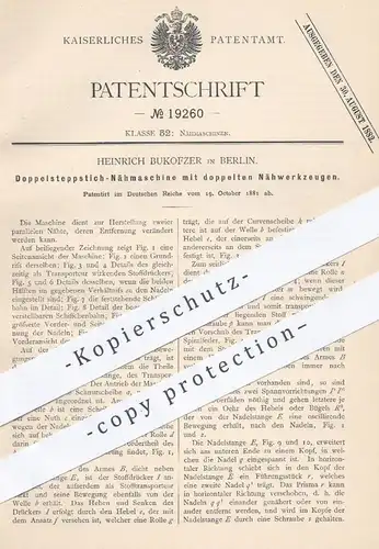 original Patent - Heinrich Bukofzer , Berlin , 1881 , Doppelsteppstich - Nähmaschine | Nähmaschinen , Nähen , Schneider