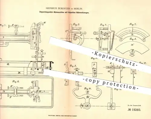 original Patent - Heinrich Bukofzer , Berlin , 1881 , Doppelsteppstich - Nähmaschine | Nähmaschinen , Nähen , Schneider