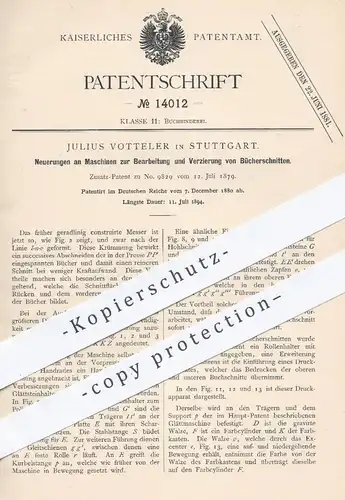 original Patent - Julius Votteler , Stuttgart  1880 , Bücherschnitt verzieren u. bearbeiten | Buch , Bücher , Buchbinder