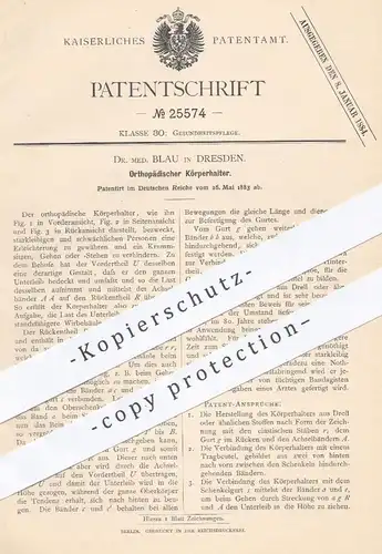 original Patent - Dr. med. Blau , Dresden , 1883 , Orthopädischer Körperhalter | Orthopädie , Medizin , Orthopäde , Arzt