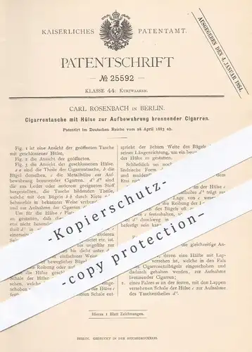 original Patent - Carl Rosenbach in Berlin , 1883 , Zigarrentasche mit Hülse zur Aufbewahrung brennender Zigarren !!!