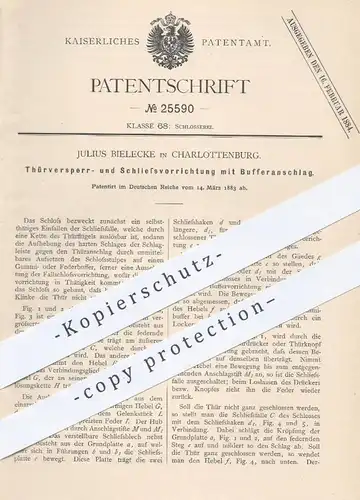 original Patent - Julius Bielicke , Berlin Charlottenburg , 1883 , Vorrichtung zum Schließen v. Türen mit Bufferanschlag