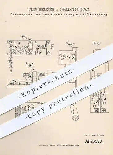 original Patent - Julius Bielicke , Berlin Charlottenburg , 1883 , Vorrichtung zum Schließen v. Türen mit Bufferanschlag