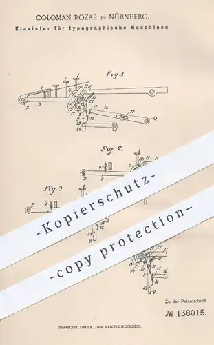 original Patent - Coloman Rozar , Nürnberg , 1901 , Klaviatur für typographische Maschinen | Tastatur , Typographie !!!