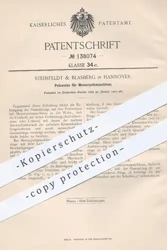 original Patent - Steinfeldt & Blasberg , Hannover , 1902 , Putzwalze für Messerputzmaschinen  | Walze , Walzen , Messer