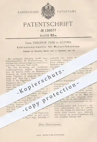 original Patent - T. Zeise , Hamburg Altona , 1901 , Schraubenpropeller für Wasserfahrzeuge | Propeller , Boot , Schiffe