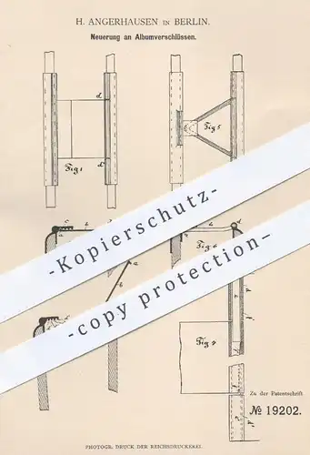 original Patent - H. Angerhausen in Berlin , 1882 , Albumverschluss | Verschluss für Album , Alben | Buchbinder , Buch !