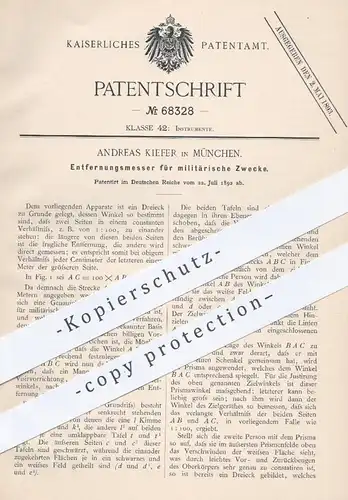 original Patent - Andreas Kiefer in München , 1892 , Entfernungsmesser für Militär | Messung der Entfernung , Winkel !!