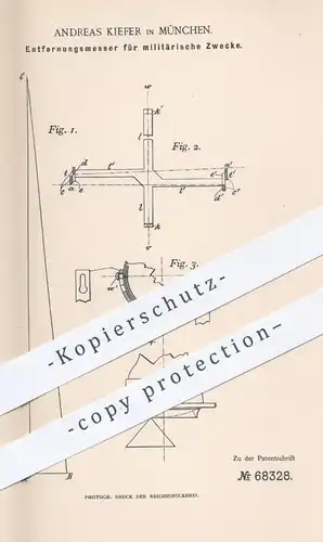 original Patent - Andreas Kiefer in München , 1892 , Entfernungsmesser für Militär | Messung der Entfernung , Winkel !!