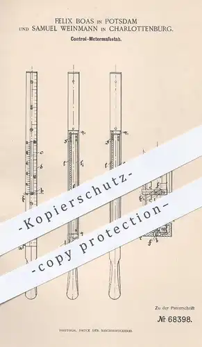 original Patent - F. Boas , Potsdam / Samuel Weinmann , Berlin Charlottenburg , 1892 , Kontroll - Metermaßstab , Maßstab