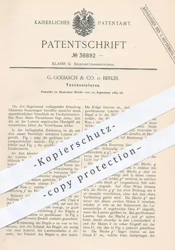 original Patent - G. Goliasch & Co. Berlin , 1885 , Taschenlaterne | Laterne , Laternen , Licht , Lampen , Taschenlampe